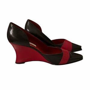Parade 90s Modernist Black & Red Sculptural Wedge Heels Size 8
